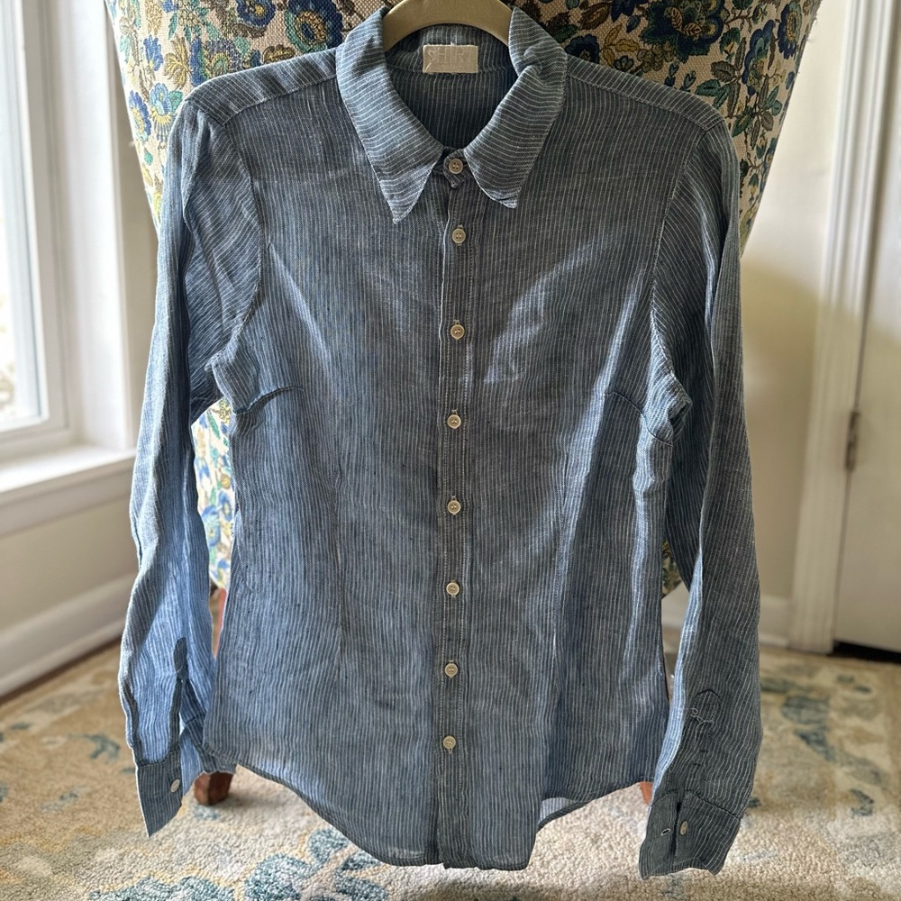 sHiRt 100% linen XS blue striped shirt